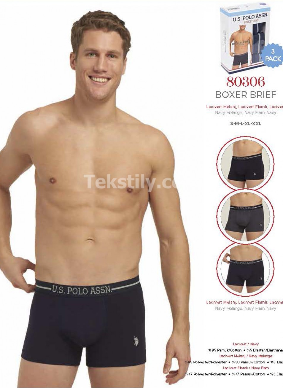 Мужские Трусы Boxer 3 шт./ уп. (S,M,L,XL,2XL) U.S.POLO ASSN.