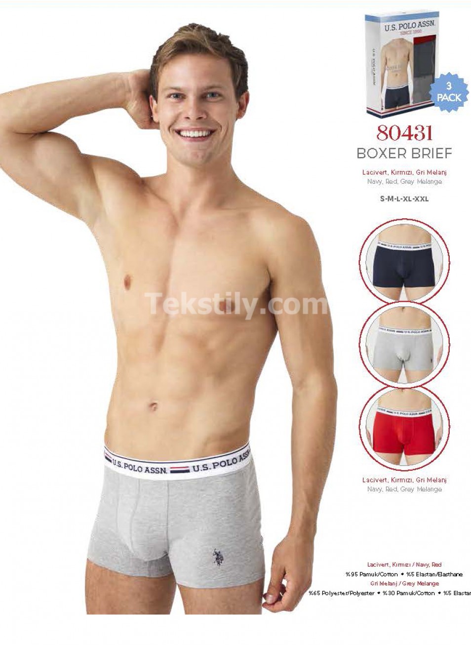 Мужские Трусы Boxer 3 шт./ уп. (S,M,L,XL,2XL) U.S.POLO ASSN.