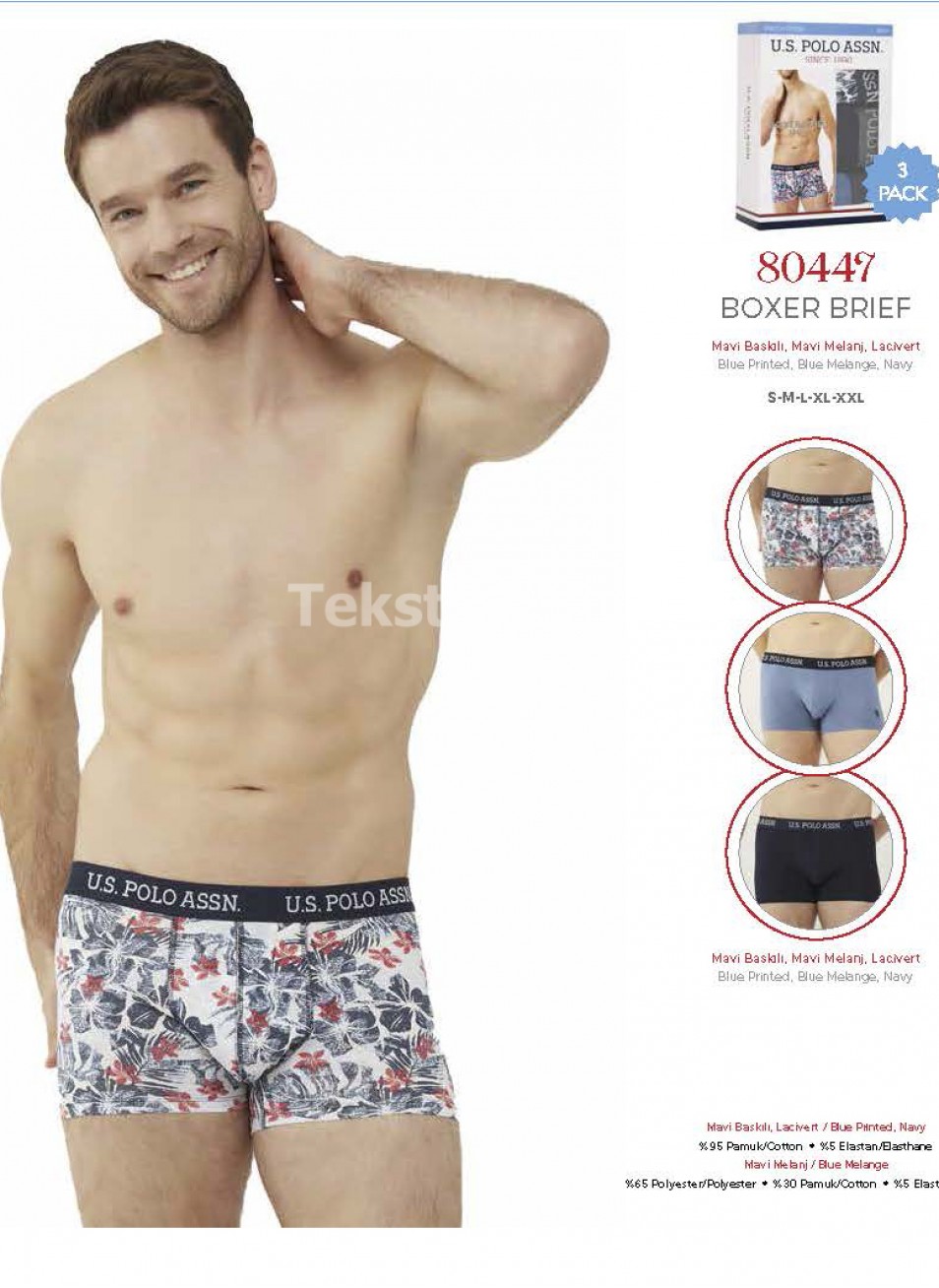 Мужские Трусы Boxer 3 шт./ уп. (S,M,L,XL,2XL) U.S.POLO ASSN.