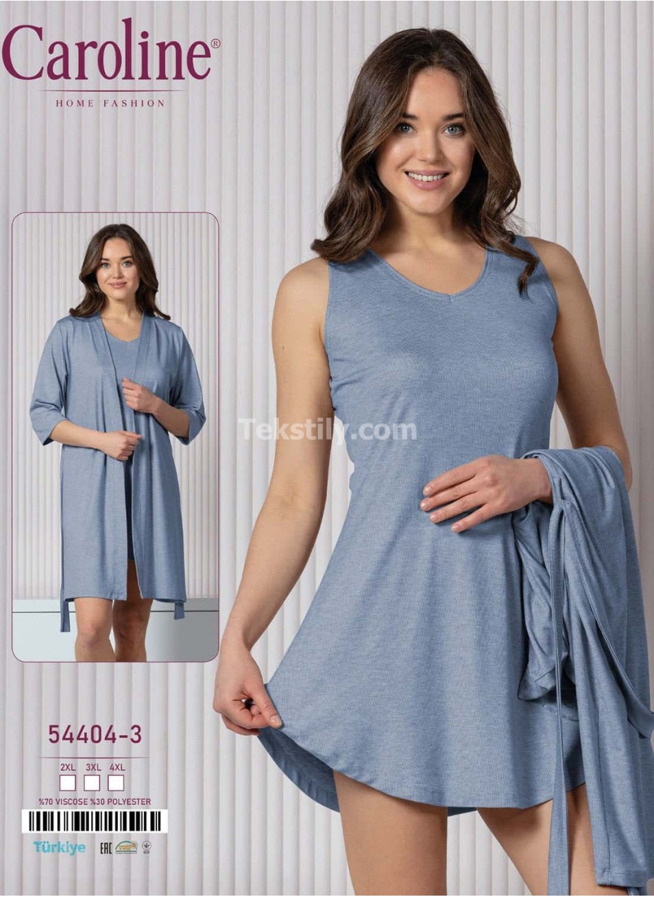 Женский Комплект Сорочка с Халатом Caroline (2XL+3XL+4XL)