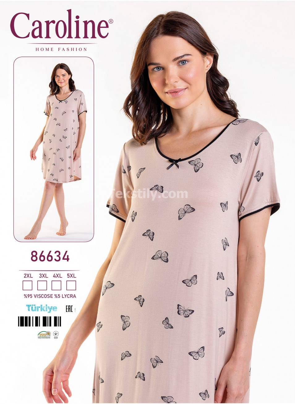 Ночная Женская Сорочка Caroline (2XL+3XL+4XL+5XL)