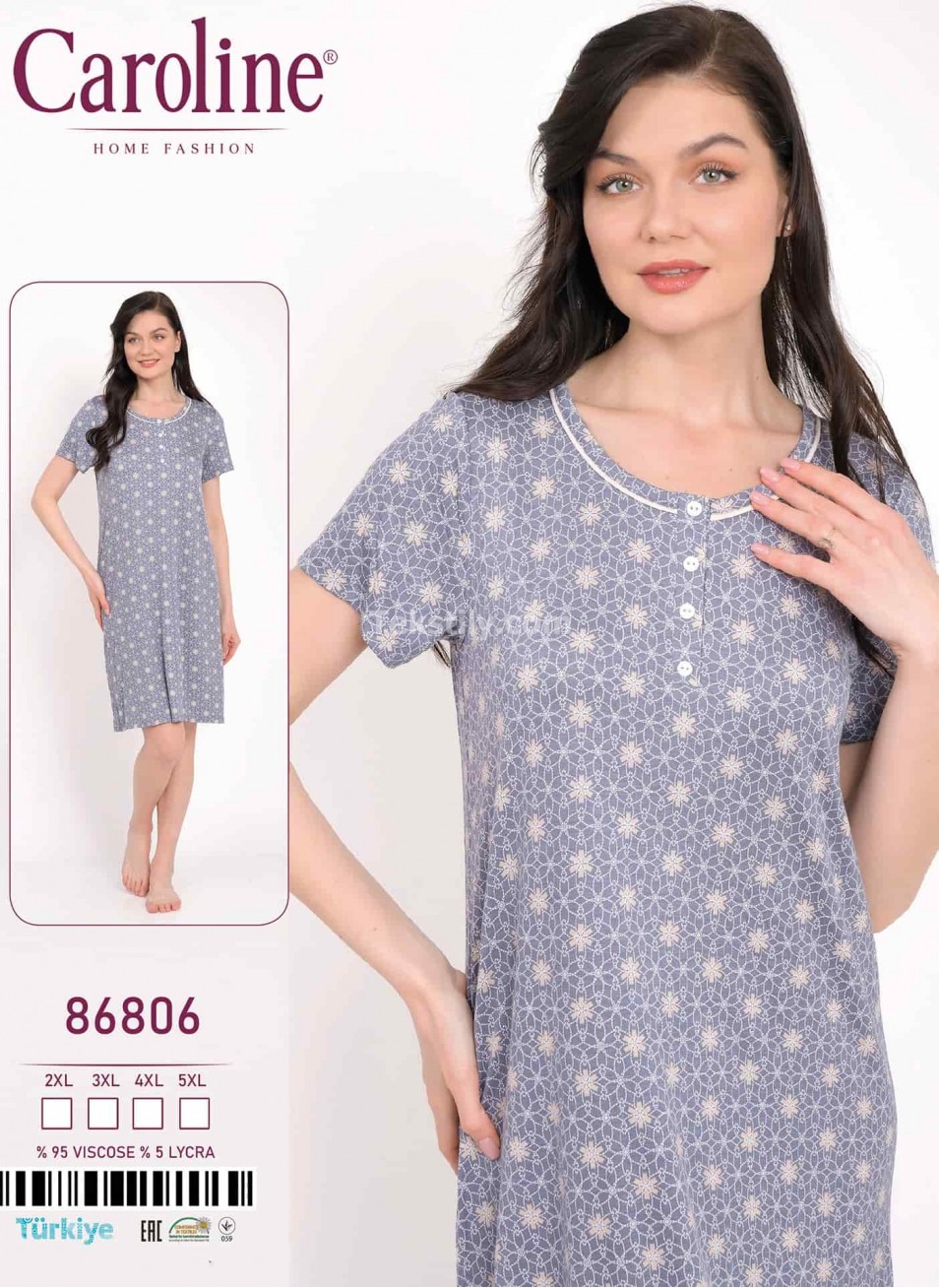 Ночная Женская Сорочка Caroline (2XL+3XL+4XL+5XL)