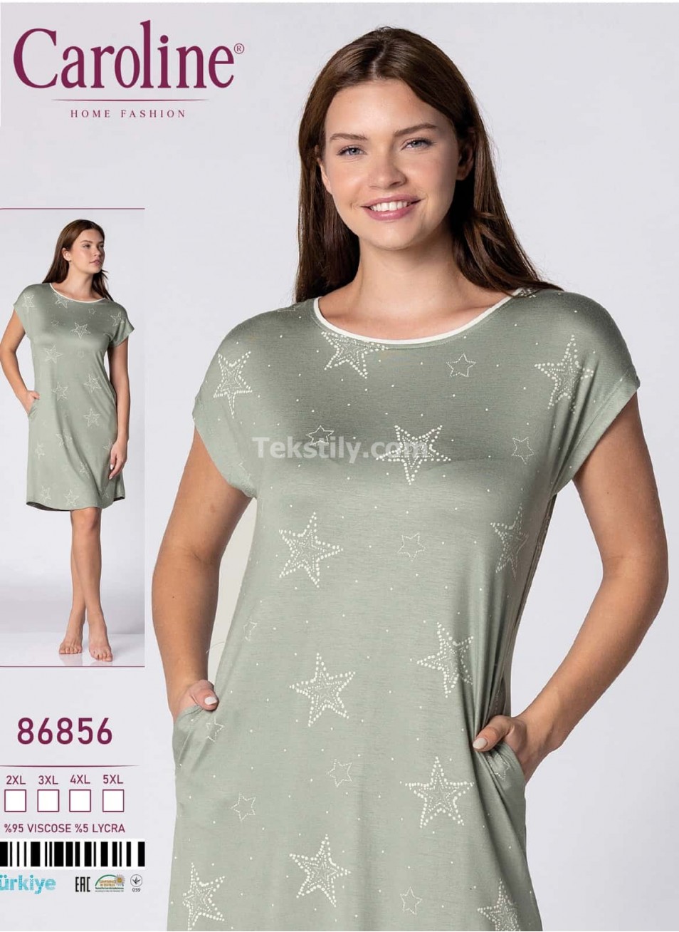 Ночная Женская Сорочка Caroline (2XL+3XL+4XL+5XL)