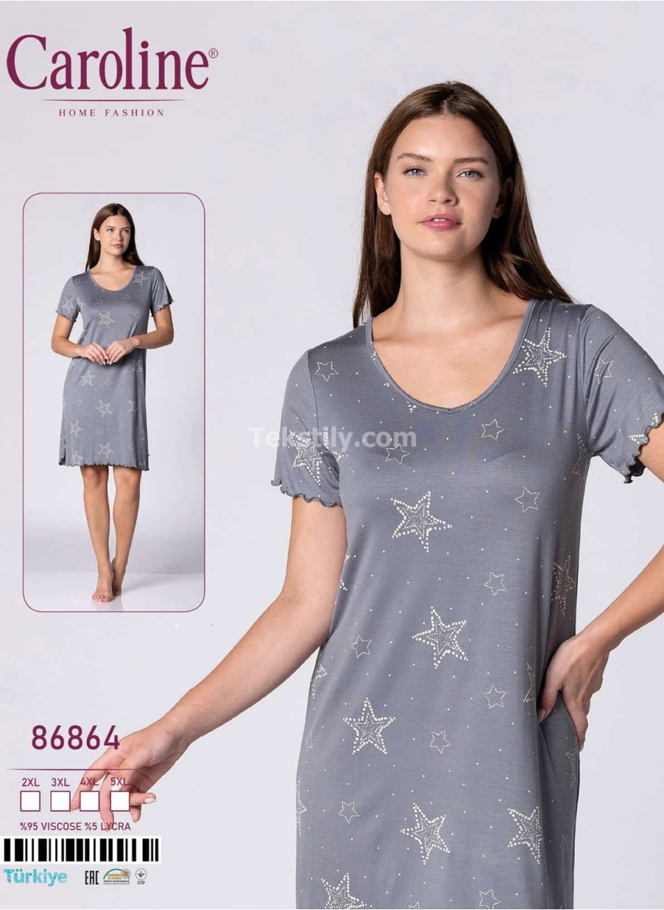 Ночная Женская Сорочка Caroline (2XL+3XL+4XL+5XL)