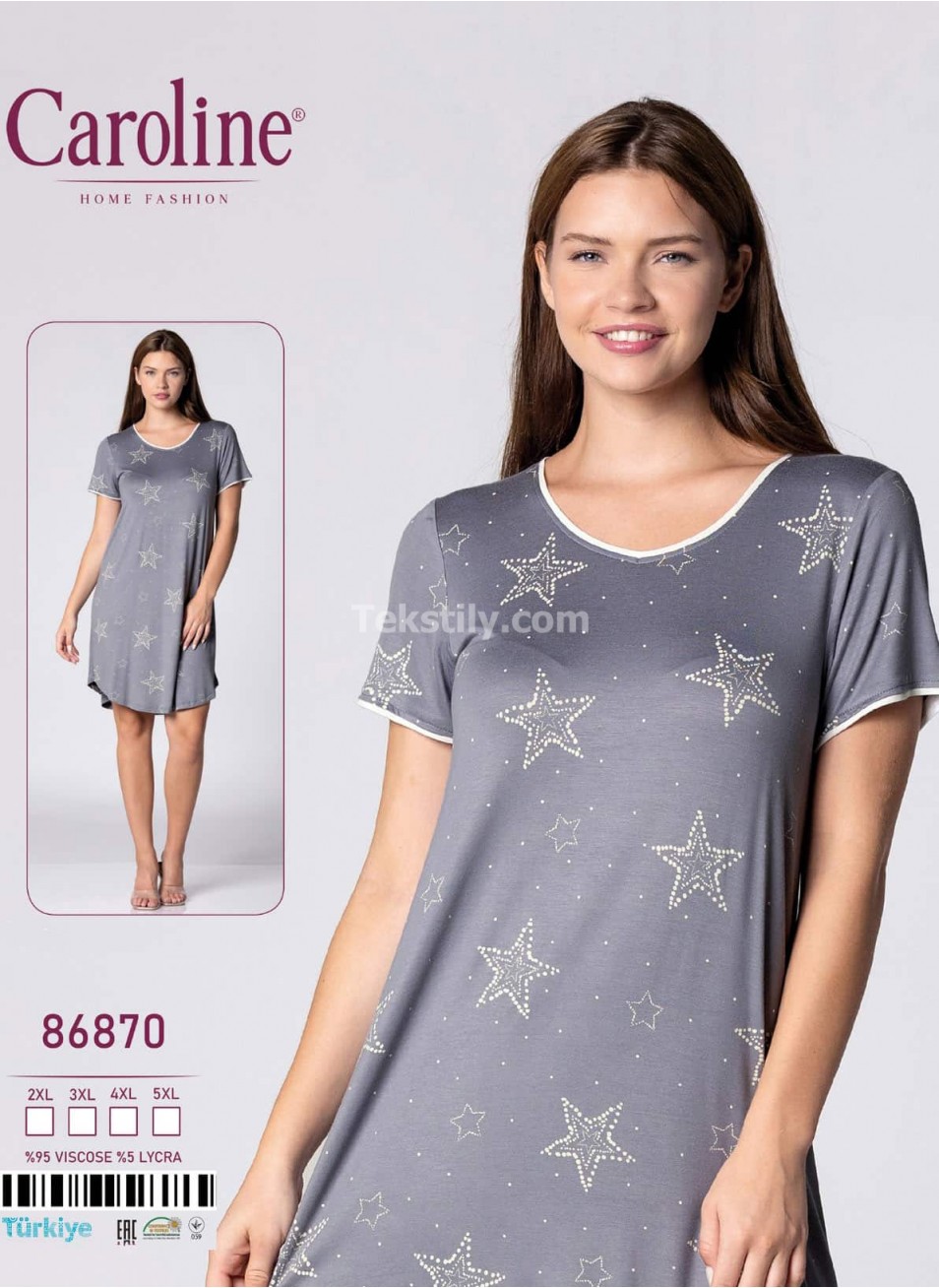 Ночная Женская Сорочка Caroline (2XL+3XL+4XL+5XL)