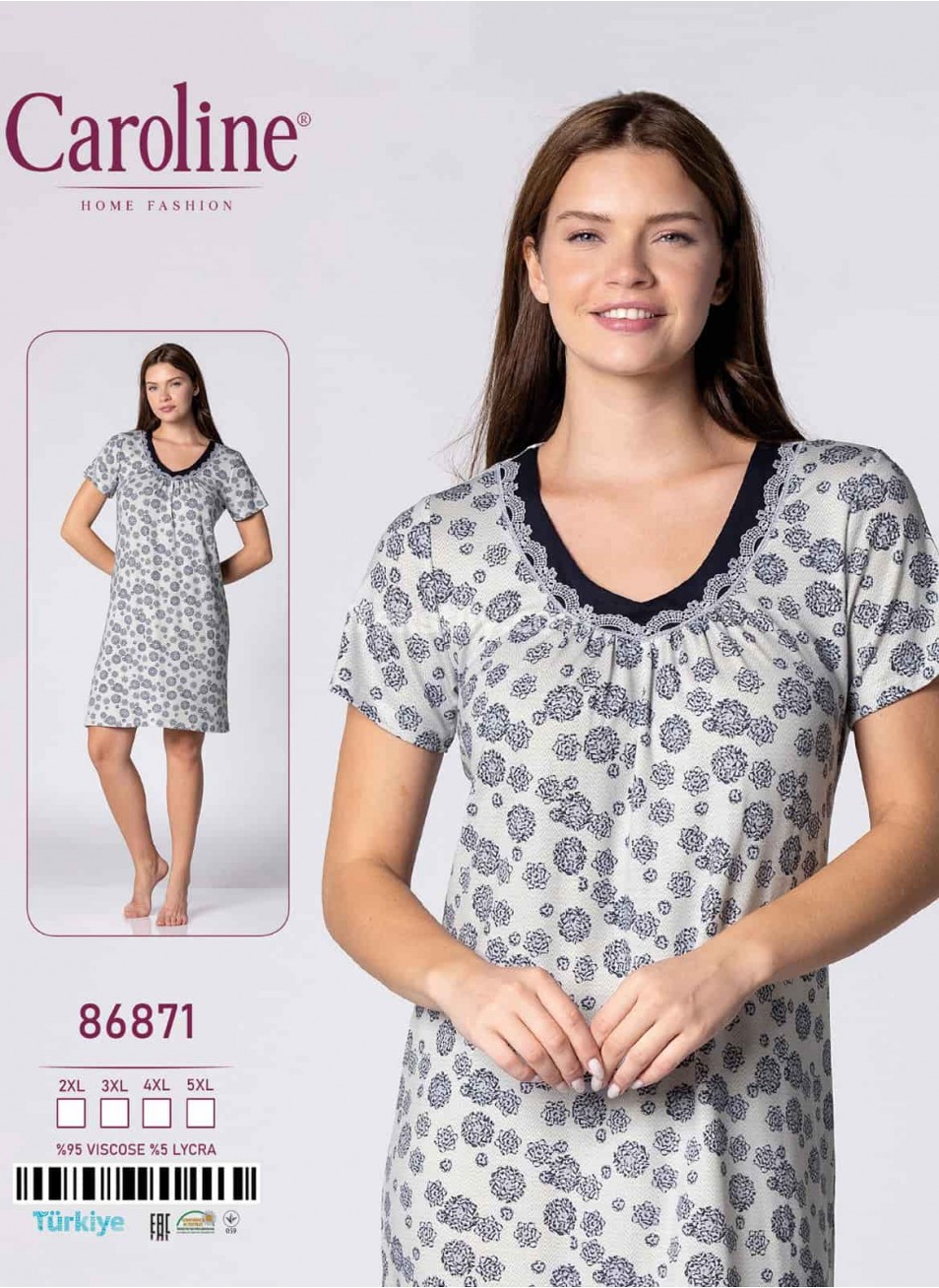 Ночная Женская Сорочка Caroline (2XL+3XL+4XL+5XL)