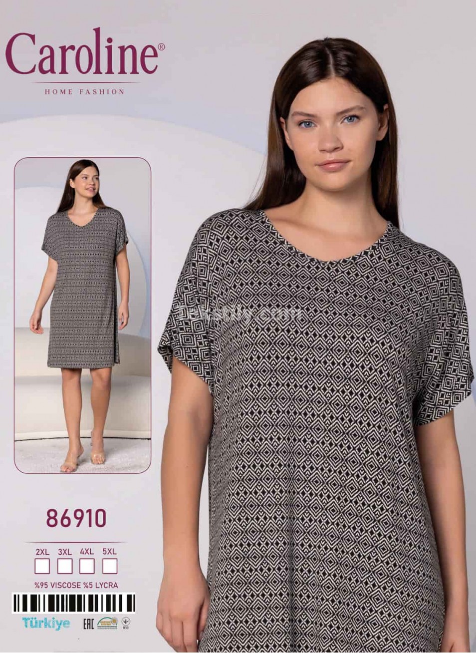 Ночная Женская Сорочка Caroline (2XL+3XL+4XL+5XL)