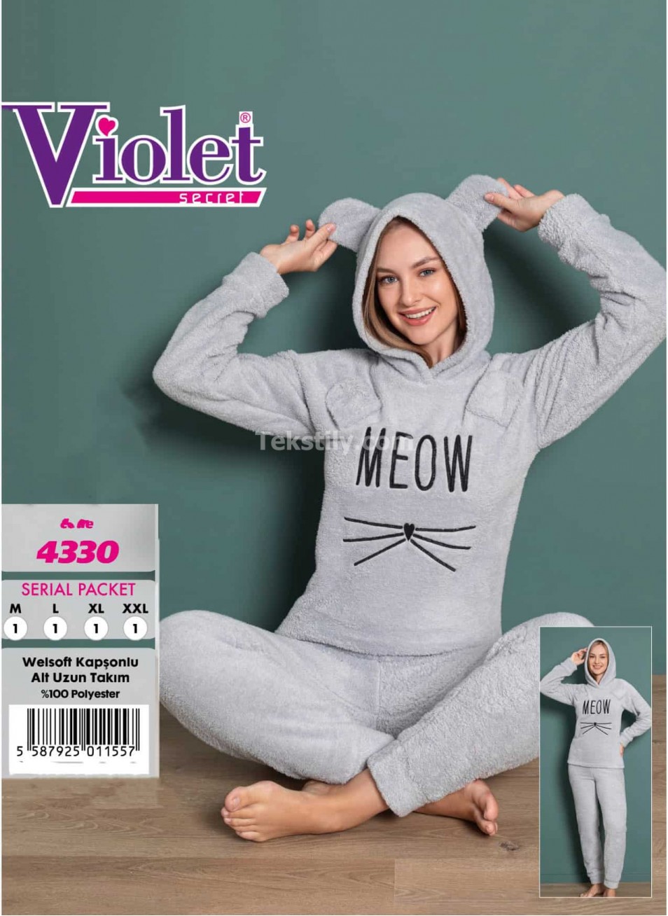 Тёплая Женская Пижама Велсофт (M+L+XL+2XL) VIOLET