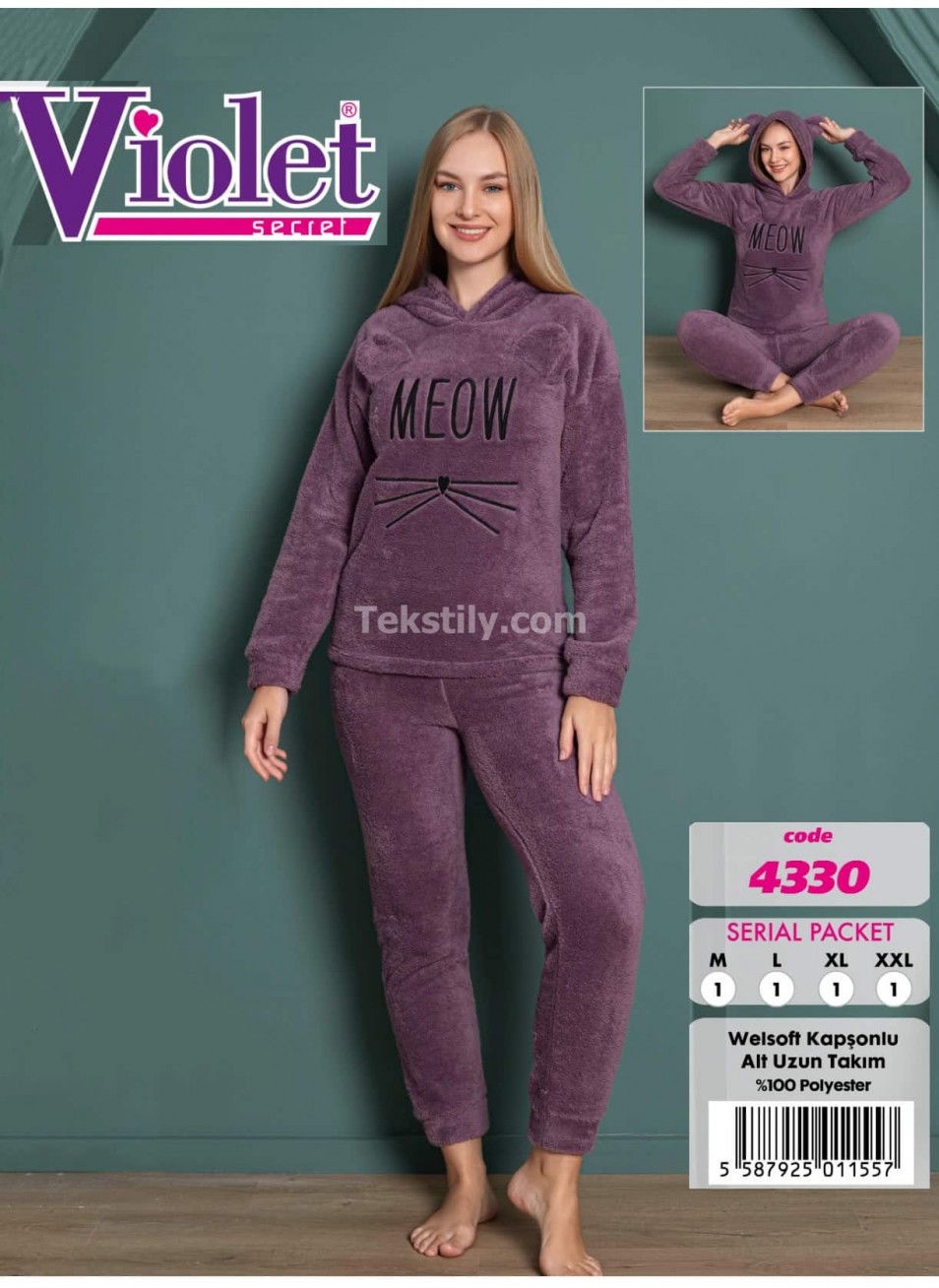 Тёплая Женская Пижама Велсофт (M+L+XL+2XL) VIOLET